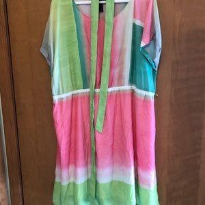 Pink and Green Colorblock Belted Dress. Size 22/24